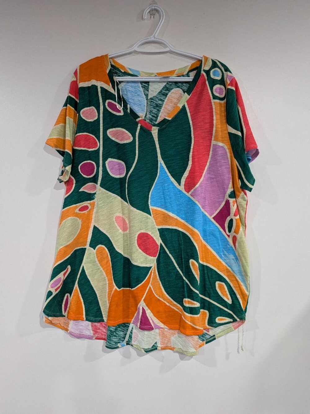 Christian Siriano Bright Patterned Tee Pink Green Blue Orange Rainbow Size 2X